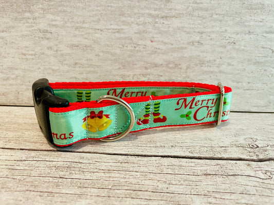 Green Merry Christmas Themed Dog Collar