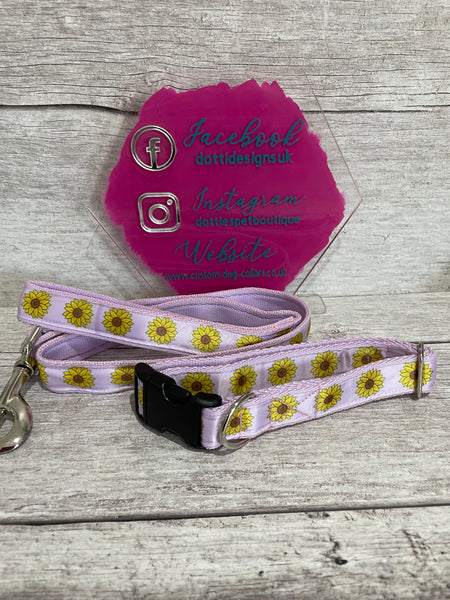 SALE - Lilac Sunflower Collar and Lead Set