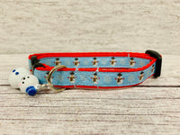 Sky Blue Christmas Snowman and Snowflake Xmas Kitten/Cat Collar