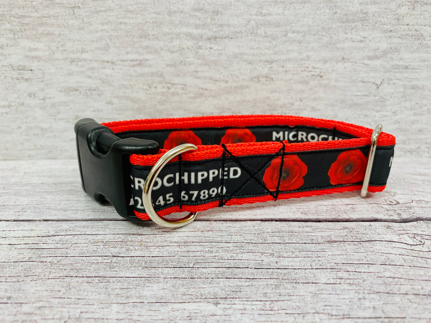 Black Poppies Personalised Dogs Custom Print Dog Collar - Handmade in the UK | Dottie's Pet Boutique