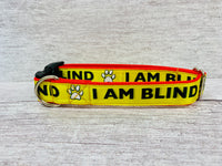 I am Blind Dog Dog Collar - Yellow on Red