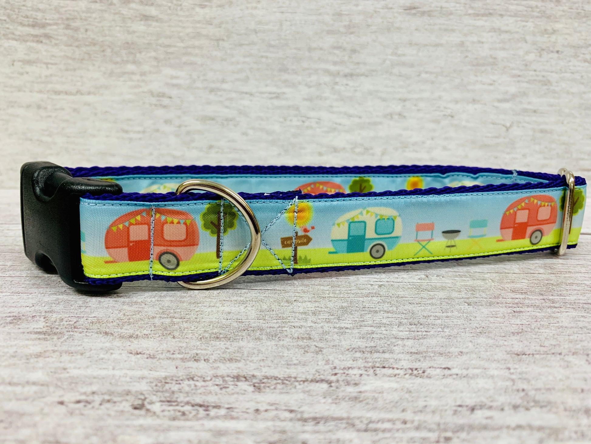 Caravan Holiday Camping Dog Collar - Handmade in the UK | Dottie's Pet Boutique