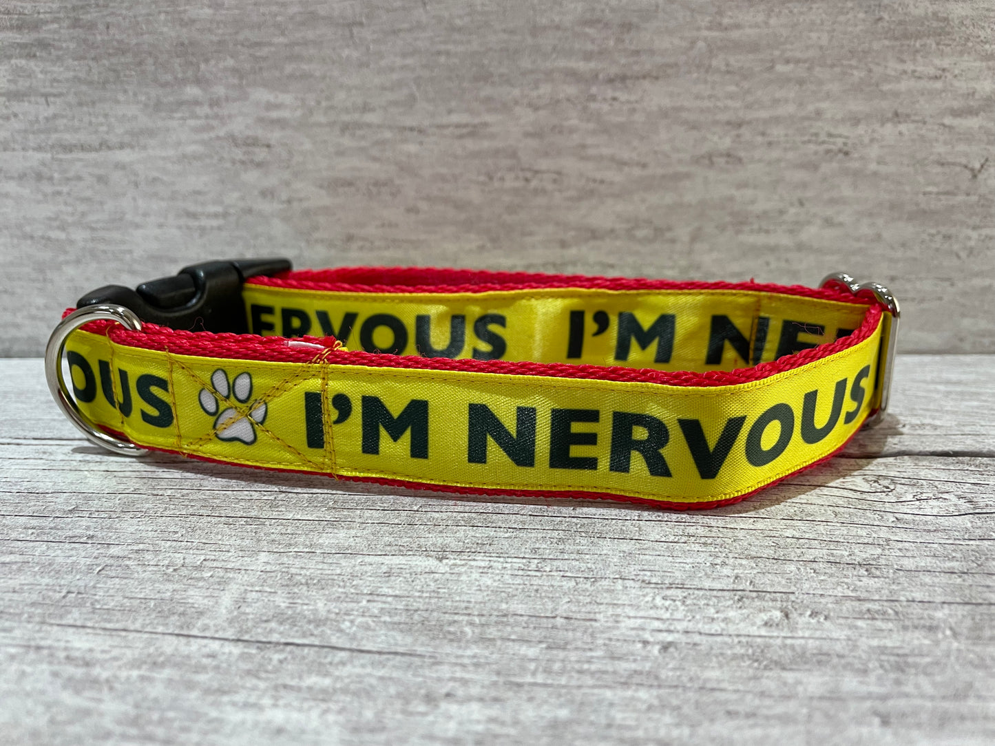 I'm Nervous Alert Dog Collar - View 2 | Dottie's Pet Boutique