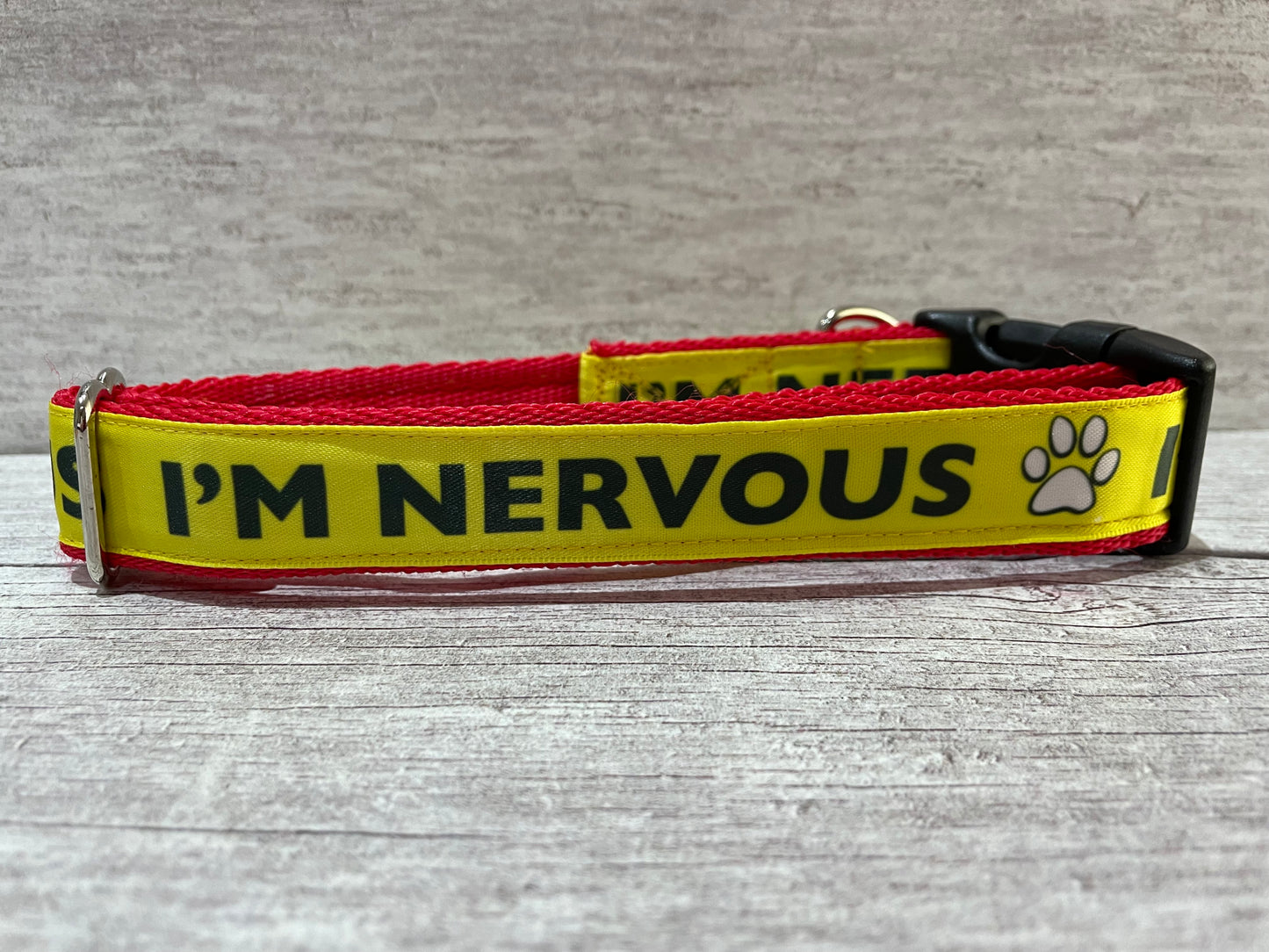 I'm Nervous Alert Dog Collar - Handmade in the UK | Dottie's Pet Boutique