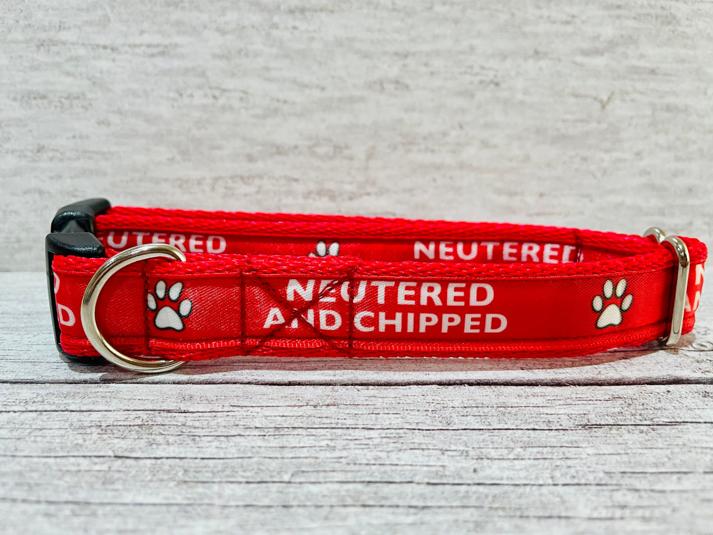 Neutered and Chipped Dog Collar - Handmade in the UK | Dottie's Pet Boutique