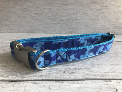 Blue Camo Dog Collar - Handmade in the UK | Dottie's Pet Boutique