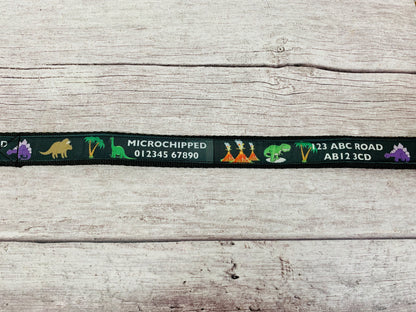 Dinosaur Personalised Custom Print Dog Collar - View 2 | Dottie's Pet Boutique