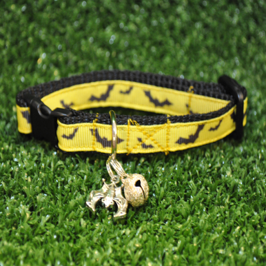 Yellow & Black Bats Cat Collar - View 2 | Dottie's Pet Boutique