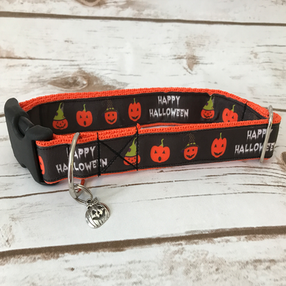 Happy Halloween Pumpkin Dog Collar - Handmade in the UK | Dottie's Pet Boutique