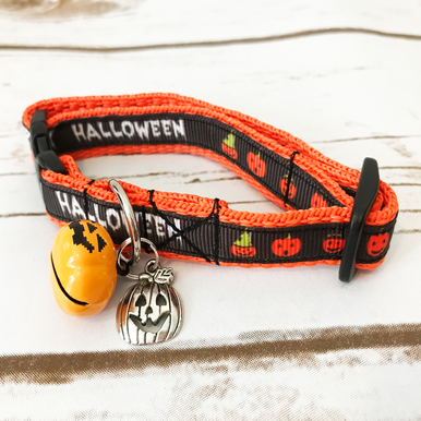 Happy Halloween Pumpkin Cat Collar - Handmade in the UK | Dottie's Pet Boutique