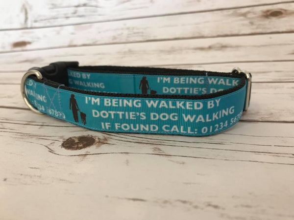 Dog Walker Personalised Collar - Call if found - Your company Colours Logo & Text - Custom Dog Collars
