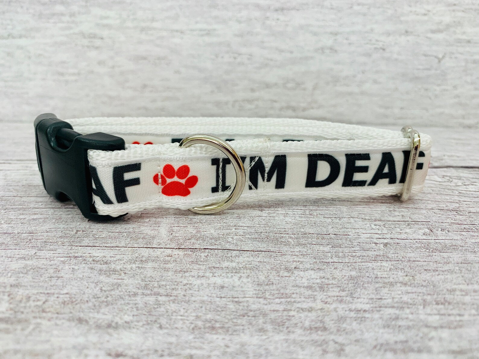 I'm Deaf with Paw Print Deaf Alert Dog Collar - View 2 | Dottie's Pet Boutique