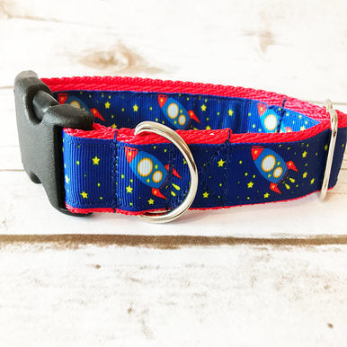 Space Rocket Stars Dog Collar - Handmade in the UK | Dottie's Pet Boutique