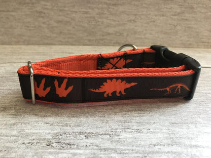 Orange Jurassic Dinosaur Skeleton Bones Dog Collar - View 2 | Dottie's Pet Boutique