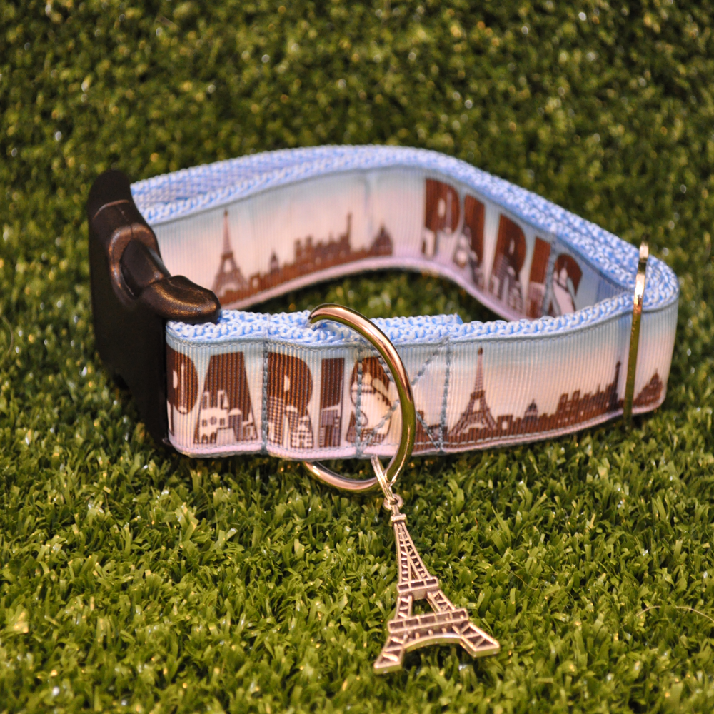Paris Skyline Dog Collar - View 3 | Dottie's Pet Boutique