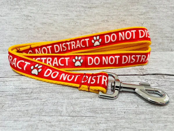 Do Not Distract Dog Ribbon Lead/Leash - RED ON YELLOW Alert
