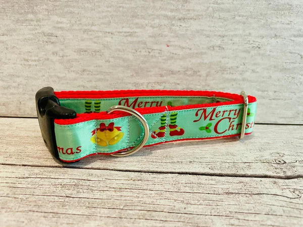 Green Merry Christmas Themed Dog Collar
