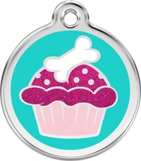 Personalised Red Dingo Glitter Enamel Cupcake Pet ID Tag 1