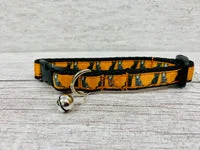 Halloween Cat Collar - Black Cat & Skeleton Design 1
