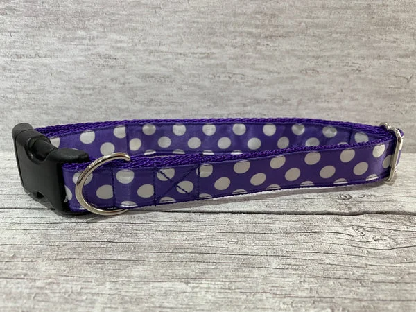 Purple and white Spots Dots Dog Collar