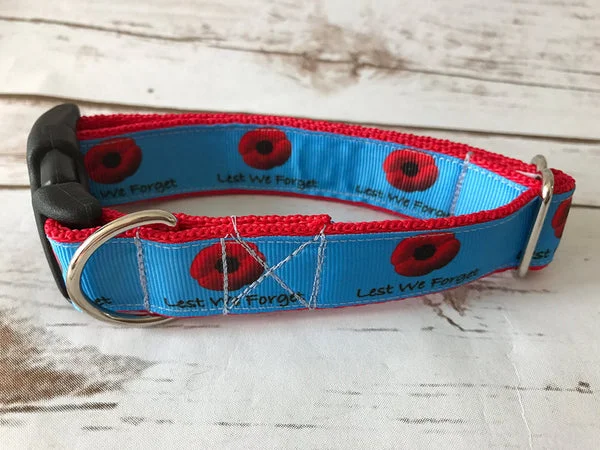 Blue Poppies Lest We Forget Dog Collar