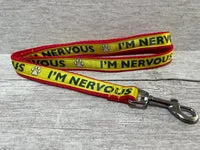 Yellow on Red Nervous Alert Dog Lead 3