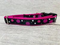 Black and Pink Spots Dots Dog Collar - Handmade in the UK 2