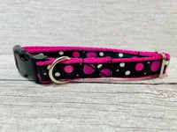 Black and Pink Spots Dots Dog Collar - Handmade in the UK 1