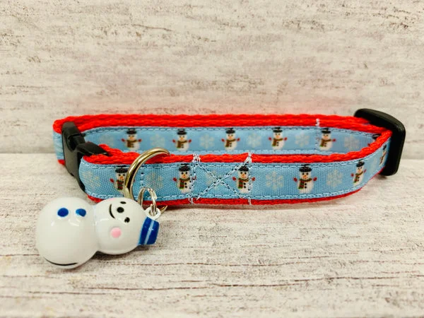 Sky Blue Christmas Snowman and Snowflake Xmas Cat Collar