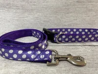 Purple with White Spots Dots Ribbon Lead 2