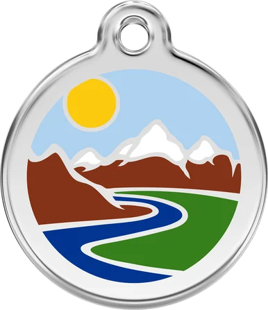Red Dingo Enamel Pet ID Tag - Mountains Design