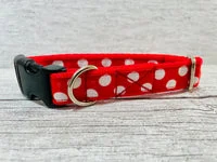 Red with white Spots Dots Dog Collar 1